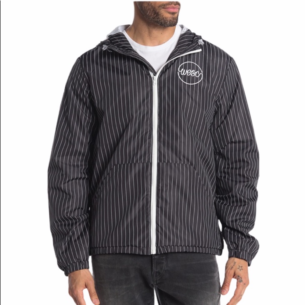 WeSC NWT Pinstripe Hooded Windbreaker Black Size M